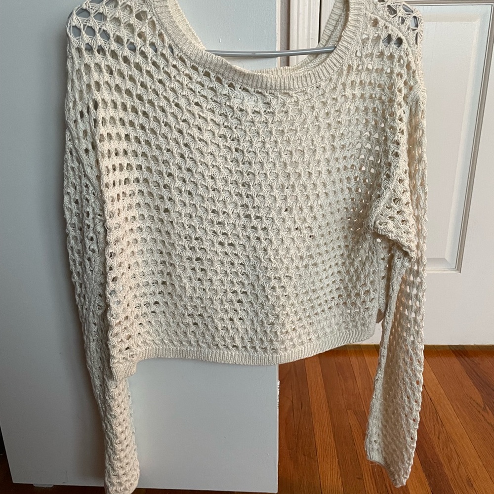 Aerie Cream Open-Knit Sweater with matching bottoms